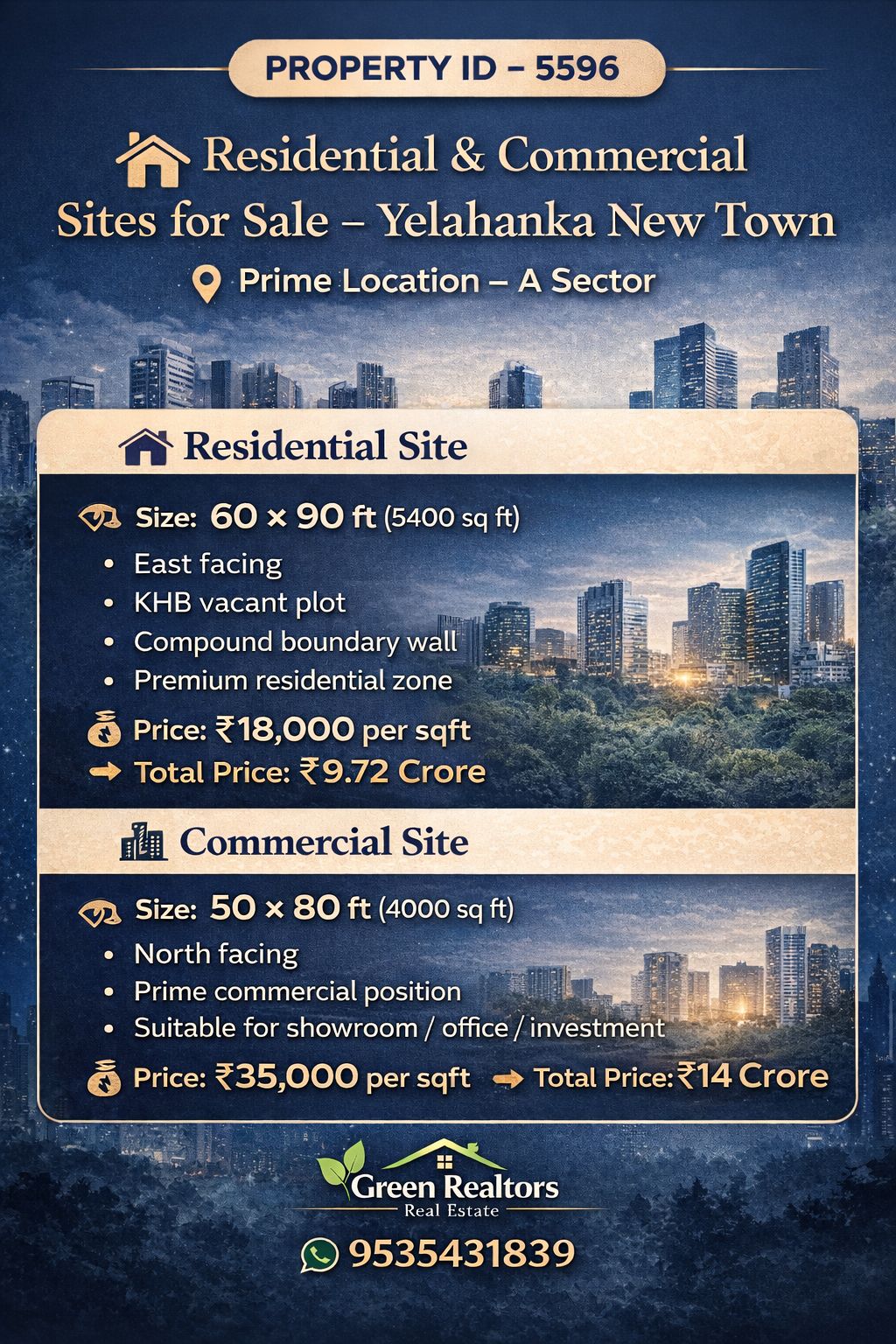 🆔 *PROPERTY ID – 5596* 🏡 *Residential & Commercial Sites for Sale – Yelahanka New Town*